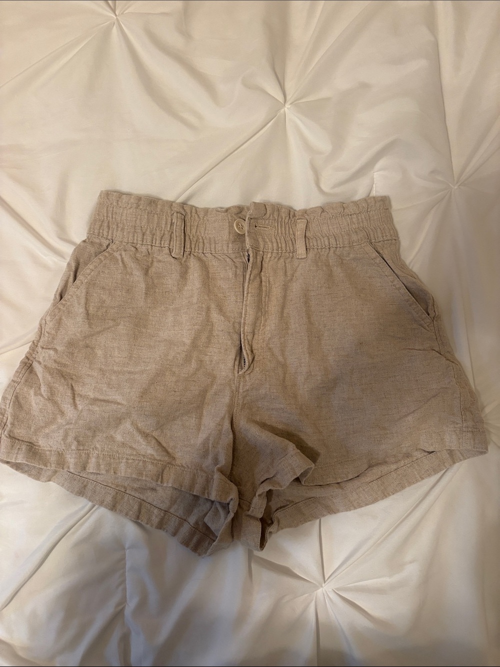 Hollister Elastic Waist Linen-Blend Women's Shorts — Beige